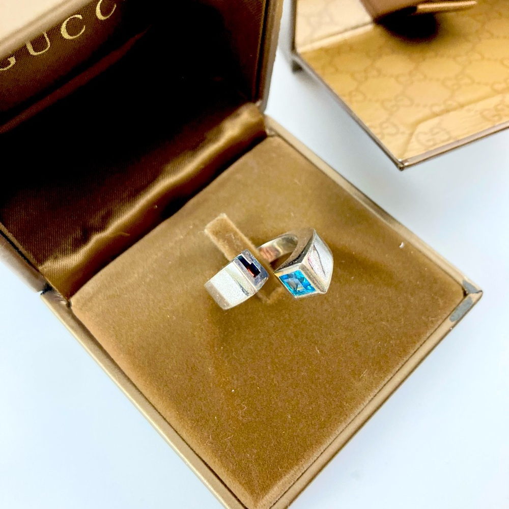 Gucci Sterling Silver and Topaz Ring Size 6